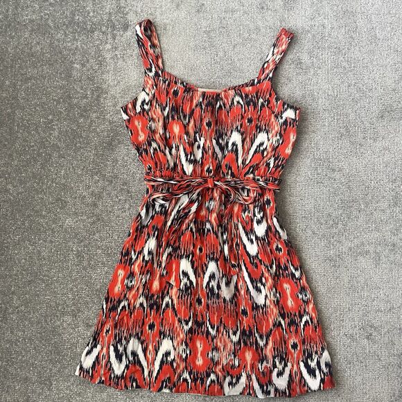 Banana Republic Dresses & Skirts - Banana Republic Dress Womens 4P Petite Orange Blue Abstract Lined Belted Tank